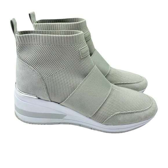 Marc Fisher Muscle Wedge Sneakers 8.5M Gray Knit Fabric Pull On High Top Shoes - Picture 2 of 7